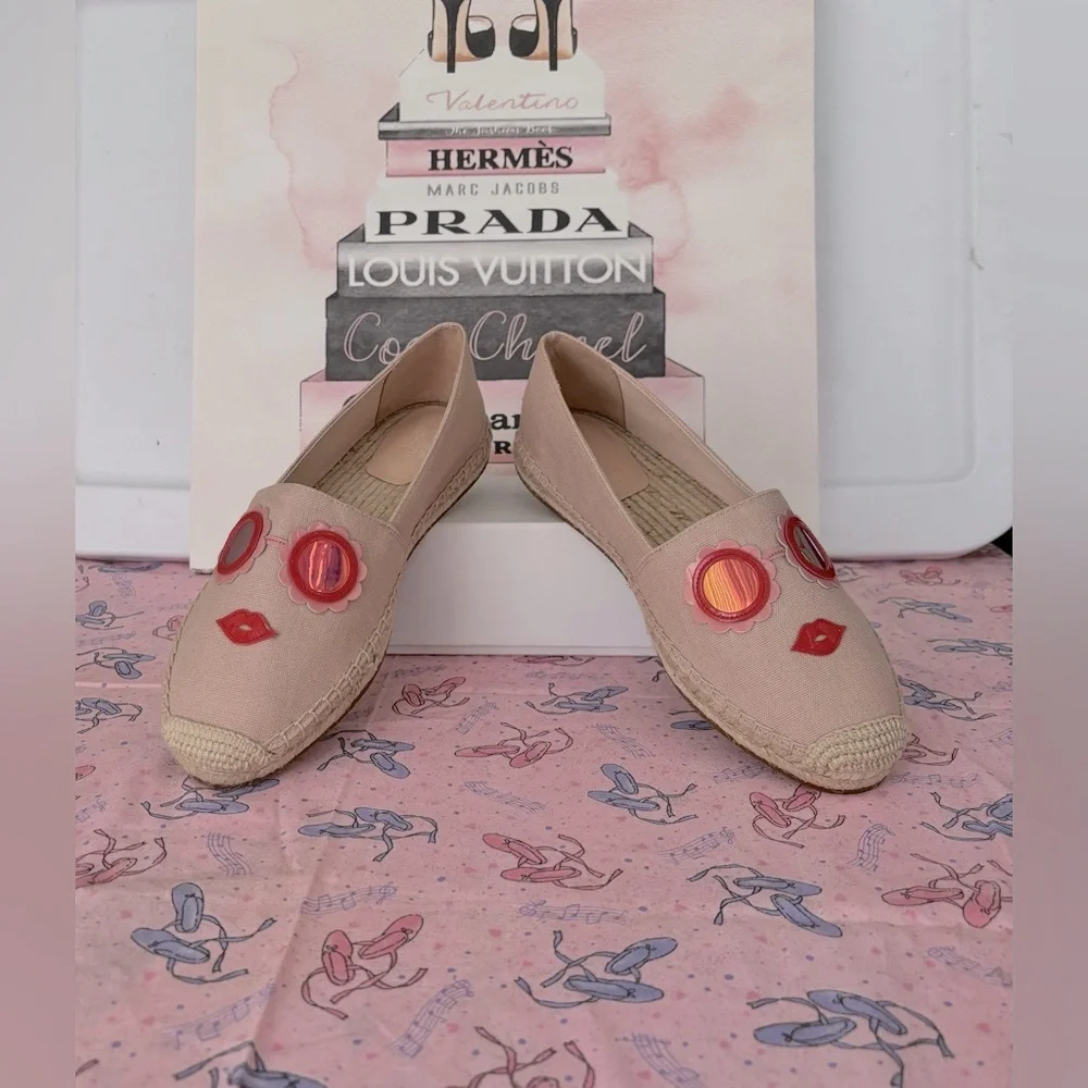 Kate Spade Geralda Glasses Espadrilles Pale Vellum K0052 Pale pink Size 9 NWOT